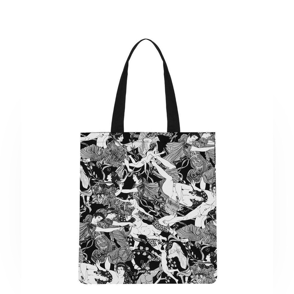 NEW Saint Laurent Unisex Cotton Tote Bag Black and white 'Scandal' Print